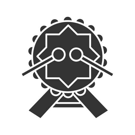 Daf with drumsticks glyph icon. Silhouette symbol. Drum. Negative space. Vector isolated illustrationのイラスト素材