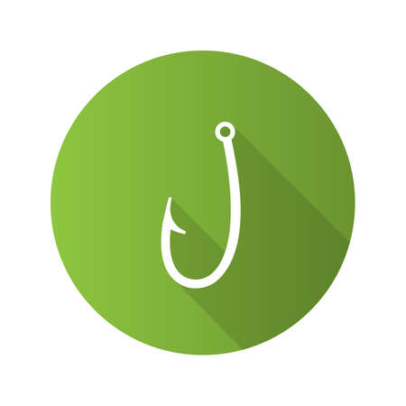 Hook flat design long shadow glyph icon. Fishhook. Angling equipment. Vector silhouette illustrationのイラスト素材