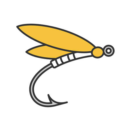 Fly fishing color icon. Insect bait. Dragonfly lure. Isolated vector illustrationのイラスト素材