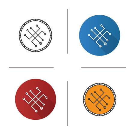 Digital coin icon. Flat design, linear and color styles. Safe payment. Cryptocurrency. Isolated vector illustrationsのイラスト素材