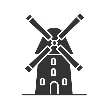 Windmill glyph icon. Agriculture, silhouette symbol. Negative space vector, isolated illustration.のイラスト素材