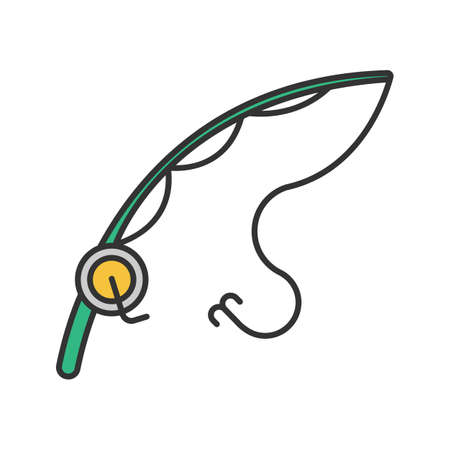 Spinning rod and reel combo color icon.のイラスト素材