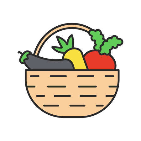 Basket with vegetables color icon.のイラスト素材