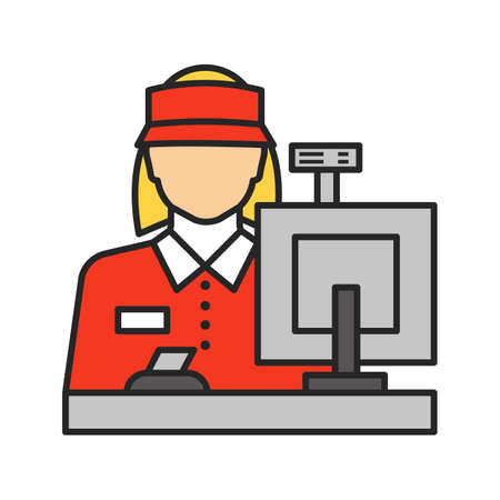 Cashier color icon. Counter. Isolated vector illustrationのイラスト素材