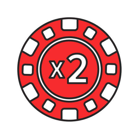 Double down casino chip color icon. 2x gambling token. Black jack. Isolated vector illustrationのイラスト素材