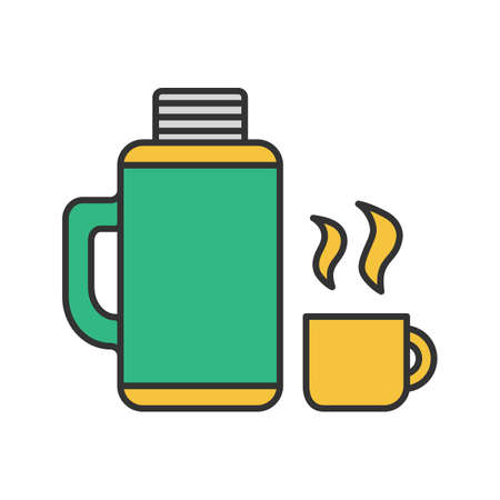 Thermos with cup color icon. Hot drink. Isolated vector illustrationのイラスト素材