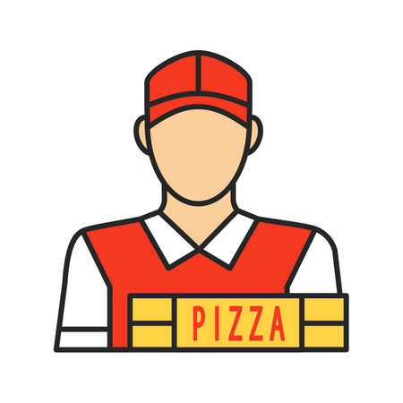 Pizza deliveryman color icon. Delivery service. Isolated vector illustrationのイラスト素材
