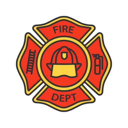 Fire department badge color icon Isolated vector illustration