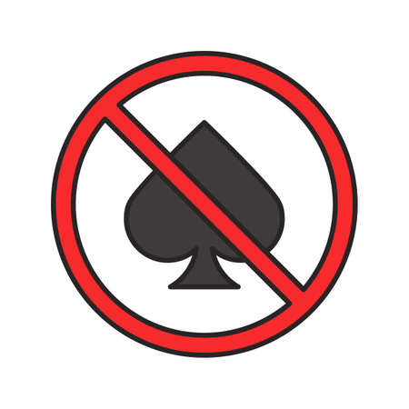 Forbidden sign with spade card suit color icon.のイラスト素材