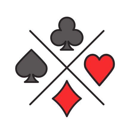 Suits of playing cards color icon. Spade, clubs, heart, diamond. Casino. Isolated vector...
