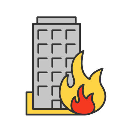 Burning building color icon. House on fire. Isolated vector illustrationのイラスト素材