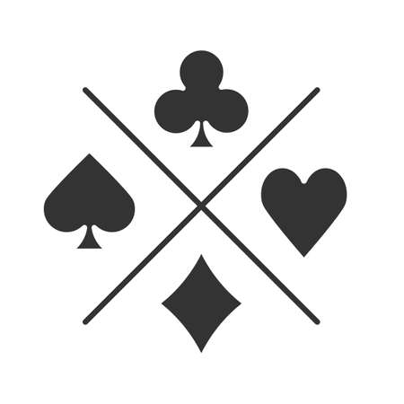 Suits of playing cards glyph icon. Casino silhouette symbol. Spade, clubs, heart, diamond. Negative space. Vector isolated illustrationのイラスト素材
