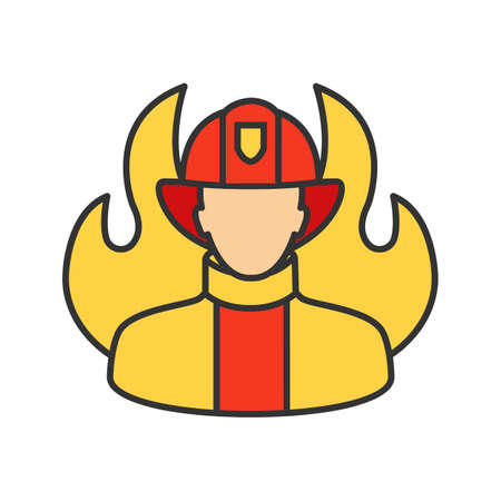 Firefighter color icon. Fireman. Isolated vector illustrationのイラスト素材