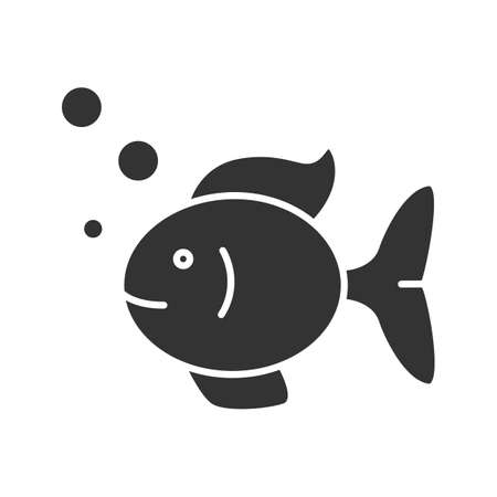 Aquarium fish glyph icon. Fish keeping. Fishbowl pet. Silhouette symbol. Negative space. Vector isolated illustration.のイラスト素材