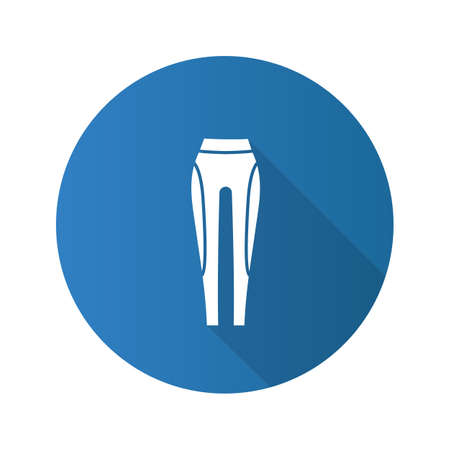 Women's sports pants flat design long shadow glyph icon. Leggings. Activewear. Vector silhouette illustrationのイラスト素材