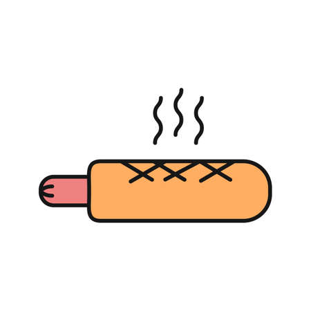 French hot dog color icon. Sausage in dough. Isolated vector illustrationのイラスト素材