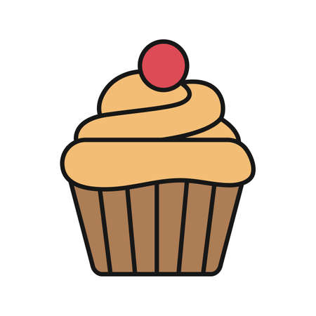 Cupcake color icon. Muffin. Isolated vector illustrationのイラスト素材