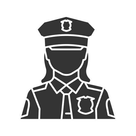 Policewoman glyph icon. Police officer. Cop. Silhouette symbol. Negative space. Vector isolated illustrationのイラスト素材