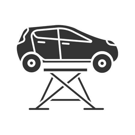 Car lift glyph icon. Auto repair jack. Silhouette symbol. Negative space. Vector isolated illustrationのイラスト素材