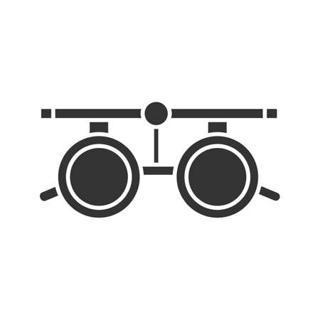 Eye exam glasses glyph icon. Optometry. Visual acuity testing. Silhouette symbol. Negative space. Vector isolated illustrationのイラスト素材