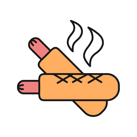 French hot dogs color icon. Sausages in dough. Isolated vector illustrationのイラスト素材