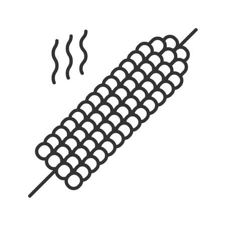 Grilled corn on skewer linear icon. Thin line illustration. Contour symbol. Vector isolated drawingのイラスト素材