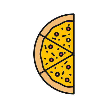 Half of pizza color icon. Pizzeria sign. Isolated vector illustration