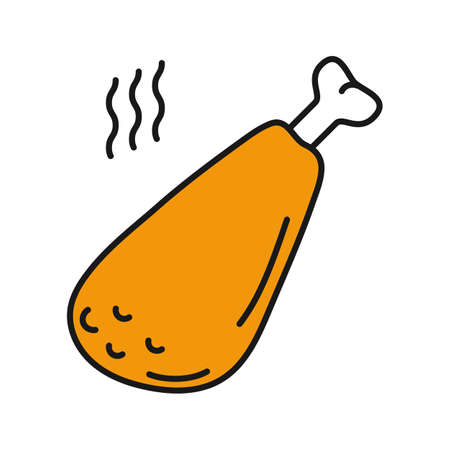 Hot fried chicken leg color icon. Grilled turkey drumstick. Isolated vector illustrationのイラスト素材