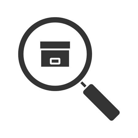 Parcel tracking service glyph icon. Silhouette symbol. Magnifying glass with cardboard package. Negative space. Vector isolated illustrationのイラスト素材
