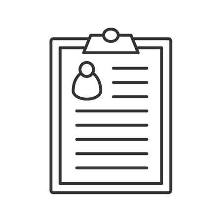 Patient card linear icon. Resume. Thin line illustration. Curriculum vitae. Contour symbol. Document. Vector isolated outline drawingのイラスト素材