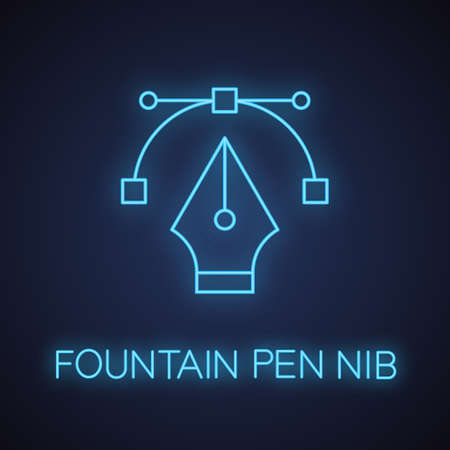 Fountain pen nib neon light icon. Drawing glowing sign. Computer pen tool. Vector isolated illustrationのイラスト素材