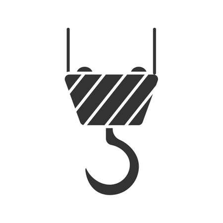 Cargo crane hook glyph icon. Silhouette symbol. Wire rope hoist. Negative space. Vector isolated illustrationのイラスト素材