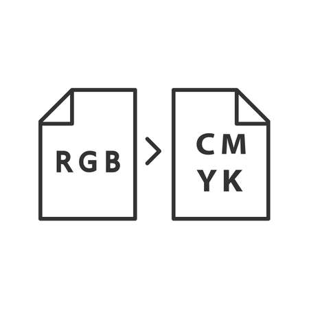 Color models conversion linear icon. Thin line illustration. RGB color model conversion to CMYK. Contour symbol. Vector isolated outline drawingのイラスト素材