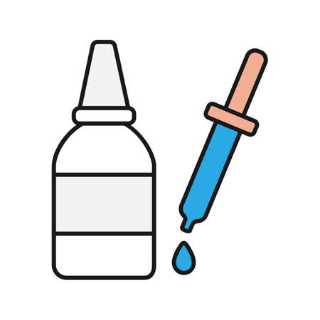 Eye drops and dropper color icon. Liquid bottle. Isolated vector illustrationのイラスト素材