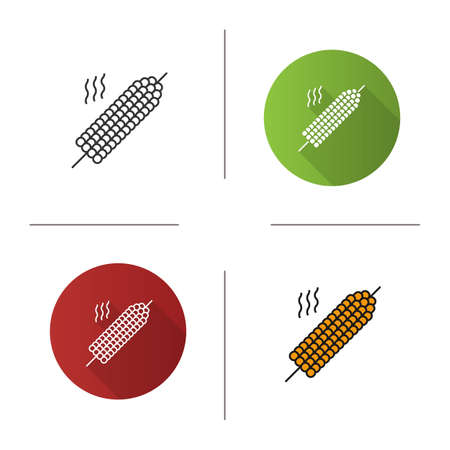 Grilled corn on skewer icon. Flat design, linear and color styles. Isolated vector illustrationsのイラスト素材