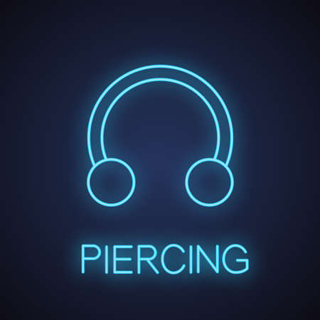 Half hoop earring neon light icon. Glowing sign. Horseshoe piercing jewelry. Vector isolated illustrationのイラスト素材