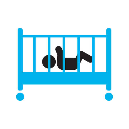 Child sleeping in crib silhouette icon. Baby bed. Cradle. Isolated vector illustrationのイラスト素材