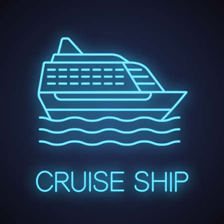 Cruise ship neon light icon. Ocean liner. Glowing sign. Vector isolated illustrationのイラスト素材