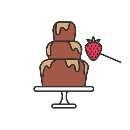 Chocolate fountain and strawberry color icon. Fondue. Isolated vector illustrationのイラスト素材