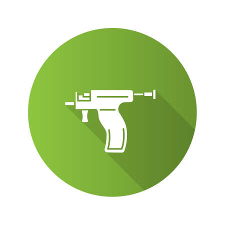 Piercing gun flat design long shadow glyph icon. Ear piercing instrument. Vector silhouette illustrationのイラスト素材