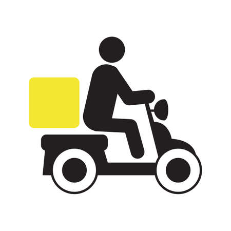 Person driving delivery scooter silhouette icon. Pizza delivery. Motorbike with box. Isolated vector illustrationのイラスト素材