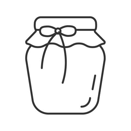 Strawberry jam jar linear icon. Thin line illustration. Fruit preserve. Contour symbol. Vector isolated outline drawingのイラスト素材