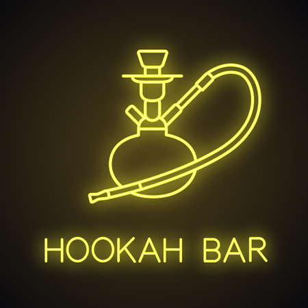 Hookah neon light icon. Nargile. Hookah bar glowing sign. Vector isolated illustrationのイラスト素材