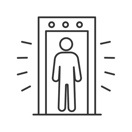 Signaling portal metal detector linear icon. Thin line illustration. Airport security scanner with person inside. Contour symbol. Vector isolated drawingのイラスト素材