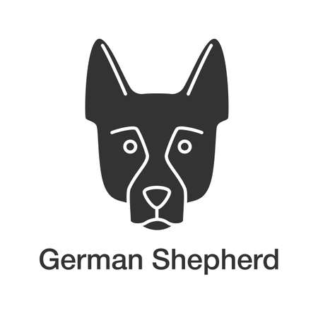 German Shepherd glyph icon. Alsatian. Guide dog breed. Silhouette symbol. Negative space. Vector isolated illustrationのイラスト素材