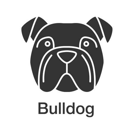 English Bulldog glyph icon. Utility dog breed. Silhouette symbol. Negative space. Vector isolated illustrationのイラスト素材