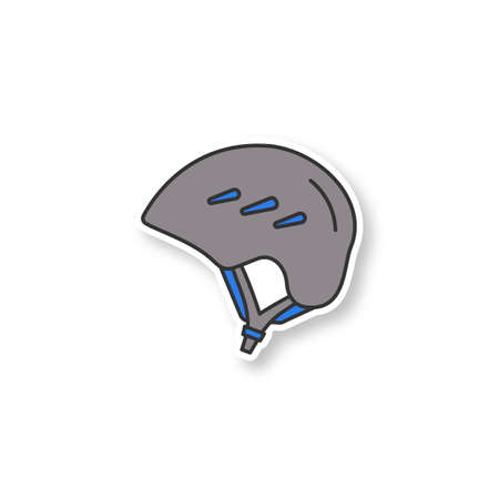 Ski and snowboard helmet patch. Bicycle safety hat. Color sticker. Vector isolated illustrationのイラスト素材