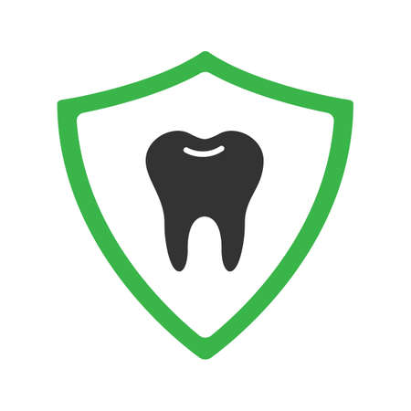 Teeth protection glyph icon. Tooth inside shield. Silhouette symbol. Negative space. Vector isolated illustrationのイラスト素材