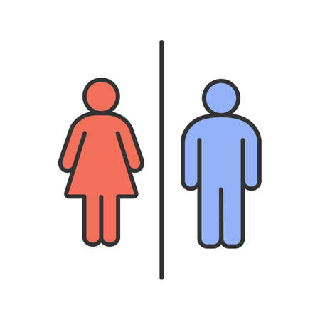 Public toilet information sign color icon. Restroom. Male and female WC. Isolated vector illustrationのイラスト素材