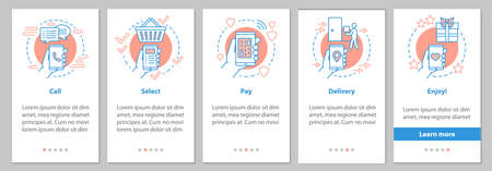 Online shopping onboarding mobile app page screen with linear concepts. Digital purchase graphic instructions. UX, UI, GUI vector template with illustrationsのイラスト素材